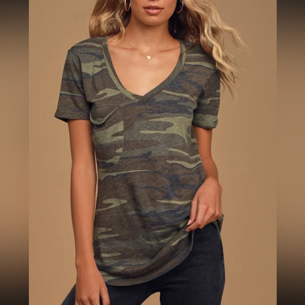Z Supply Green Camo V-Neck Tee